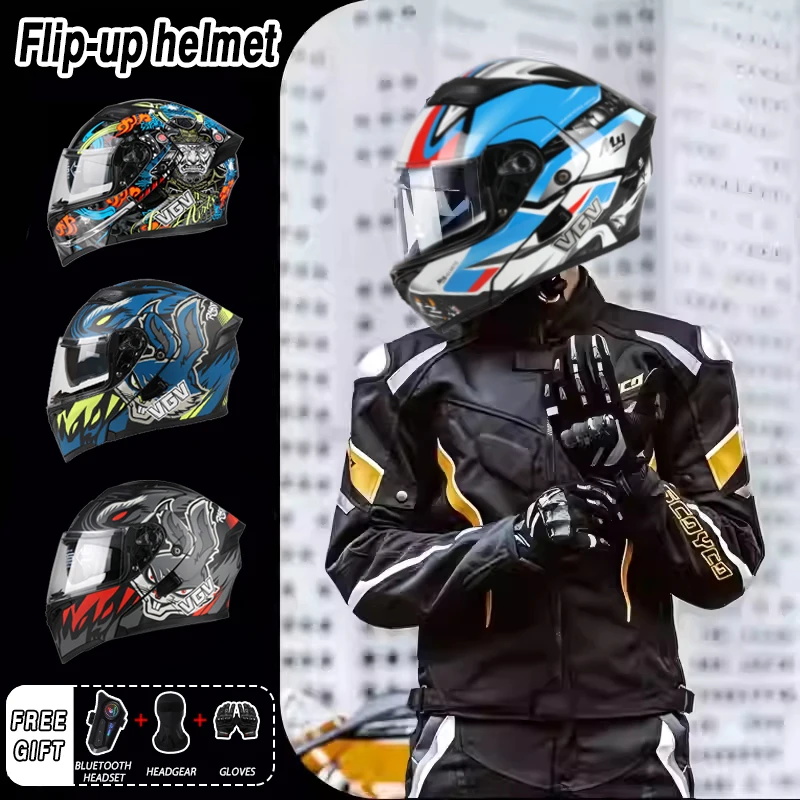 

【Buy and get free】90 Motorcycle helmet, men's full coverage double lens flip face helmet, all season travel rally full helmet