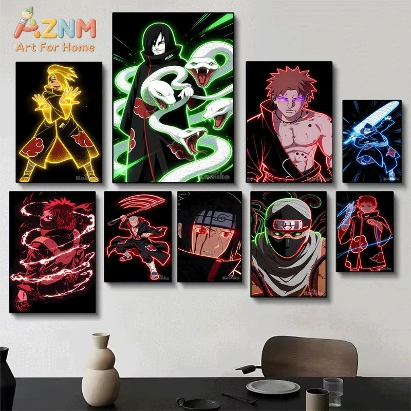 Neon Glow Akatsuki Anime Character Canvas Wall Art Print Unframed Canvas Painting Home Decor Poster for Bedroom Living Room