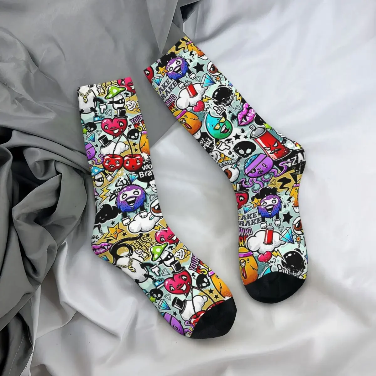 Chaussettes Harajuku Graffiti Amusantes, Bas Super Doux, Chaussettes sulfToutes Saisons, Accessoires pour Cadeau d'Anniversaire Unisexe