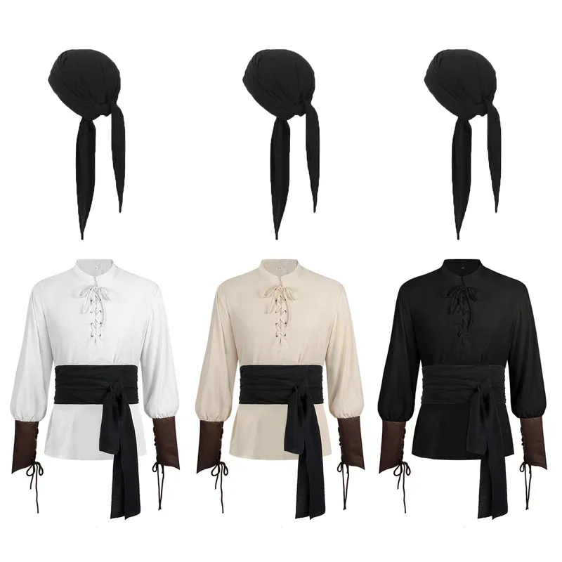 European American Renaissance Shirt for Men Medieval Steampunk Pirate Top Cosplay Costume om[8