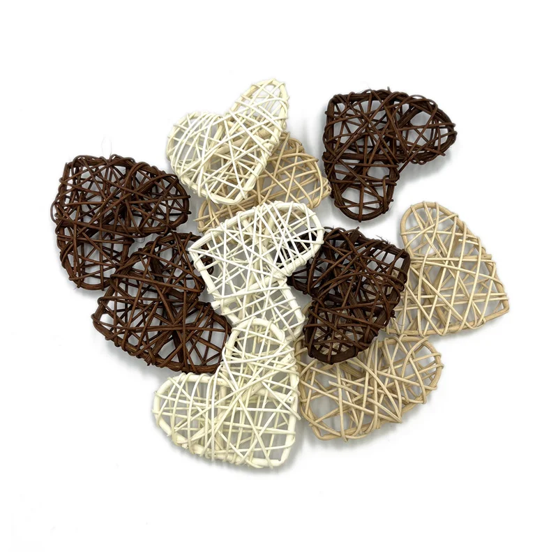 10pcs 7cm Heart Shaped Rattan Ball Vase Filler Natural Rattan for Valentine's Day Decoration Wedding Home Decoration