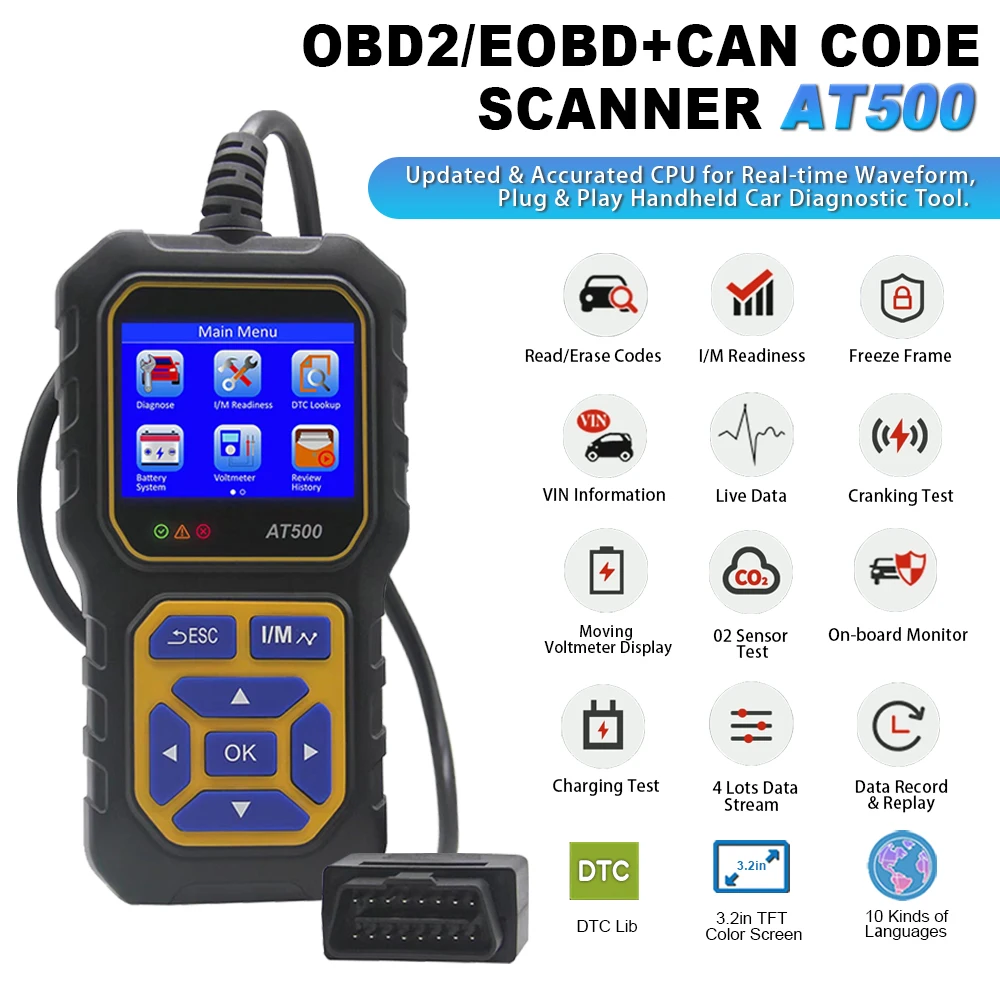 AT500 Professional OBD2 Scanner Auto Code Reader Diagnostic Tool Check Engine Light Scan for OBD II Cars Since 1996