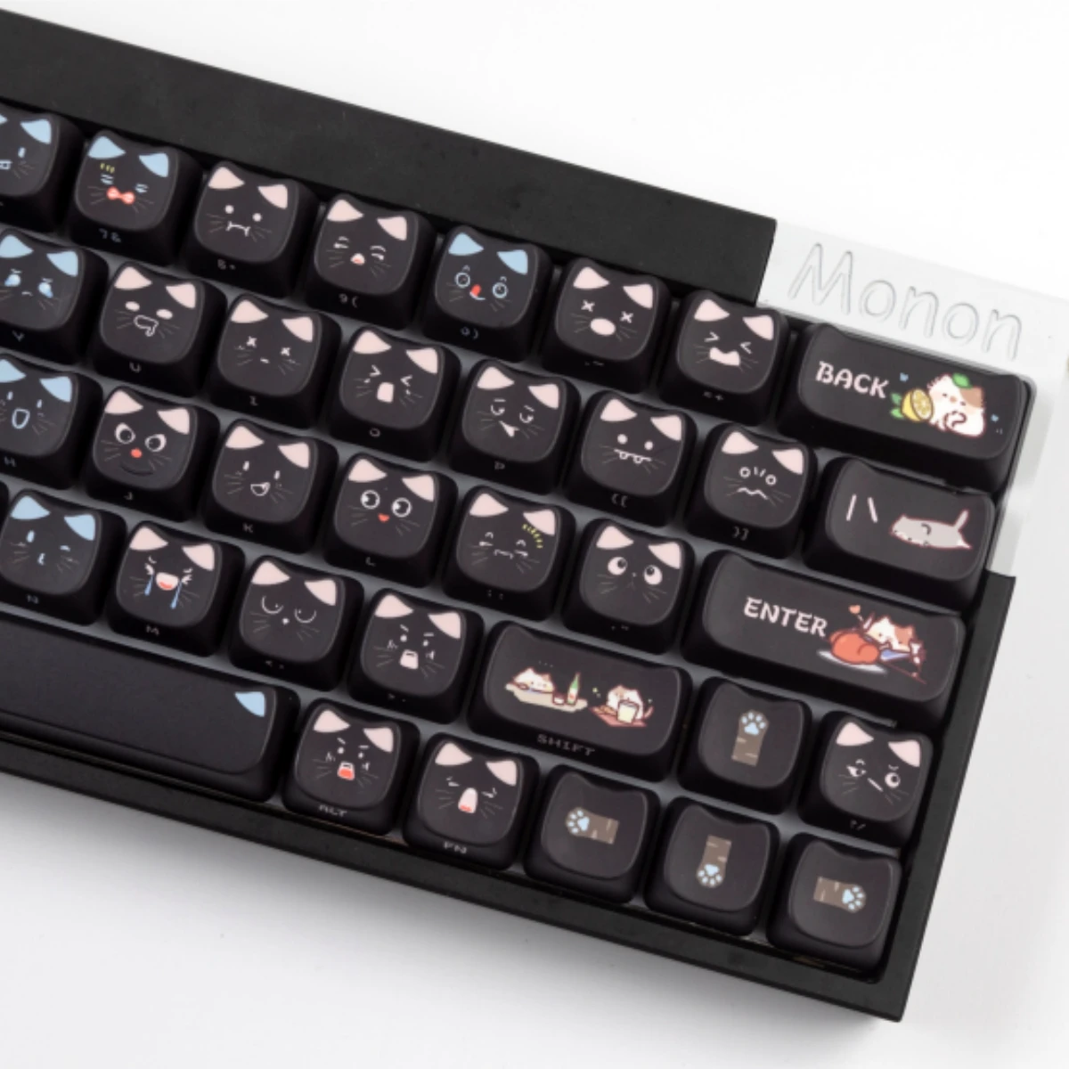 133 Keys Cute Cat Head Shine Through Keycaps Side Printed PBT Double Shot Keycaps MAO Profile For MX Switches Gaming Keyboards