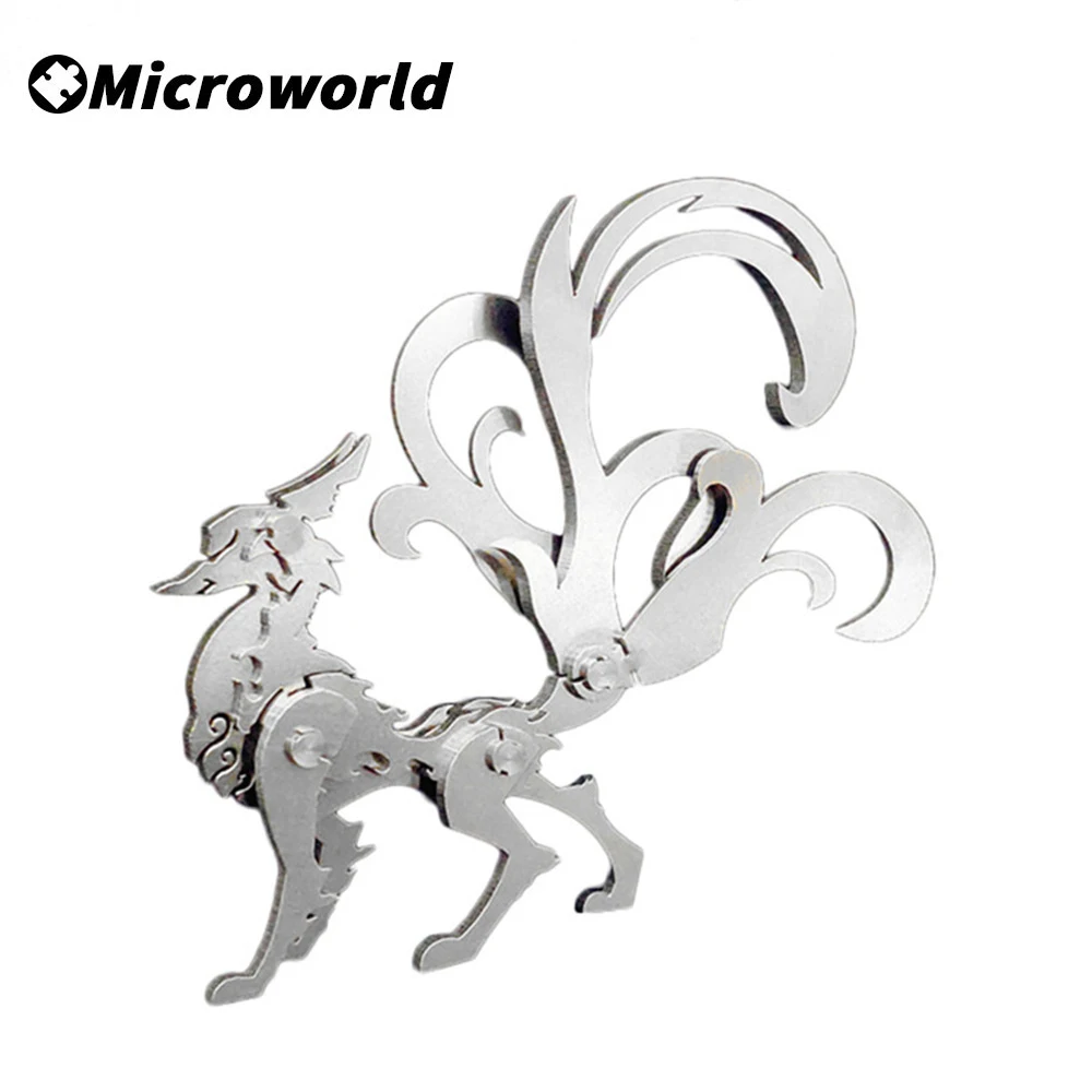 Microworld 3D Metal Puzzle Nine Tailed Fox Model Animal Styling DIY Assembled Jigsaw Detachable Decoration Toys For Teens Adults