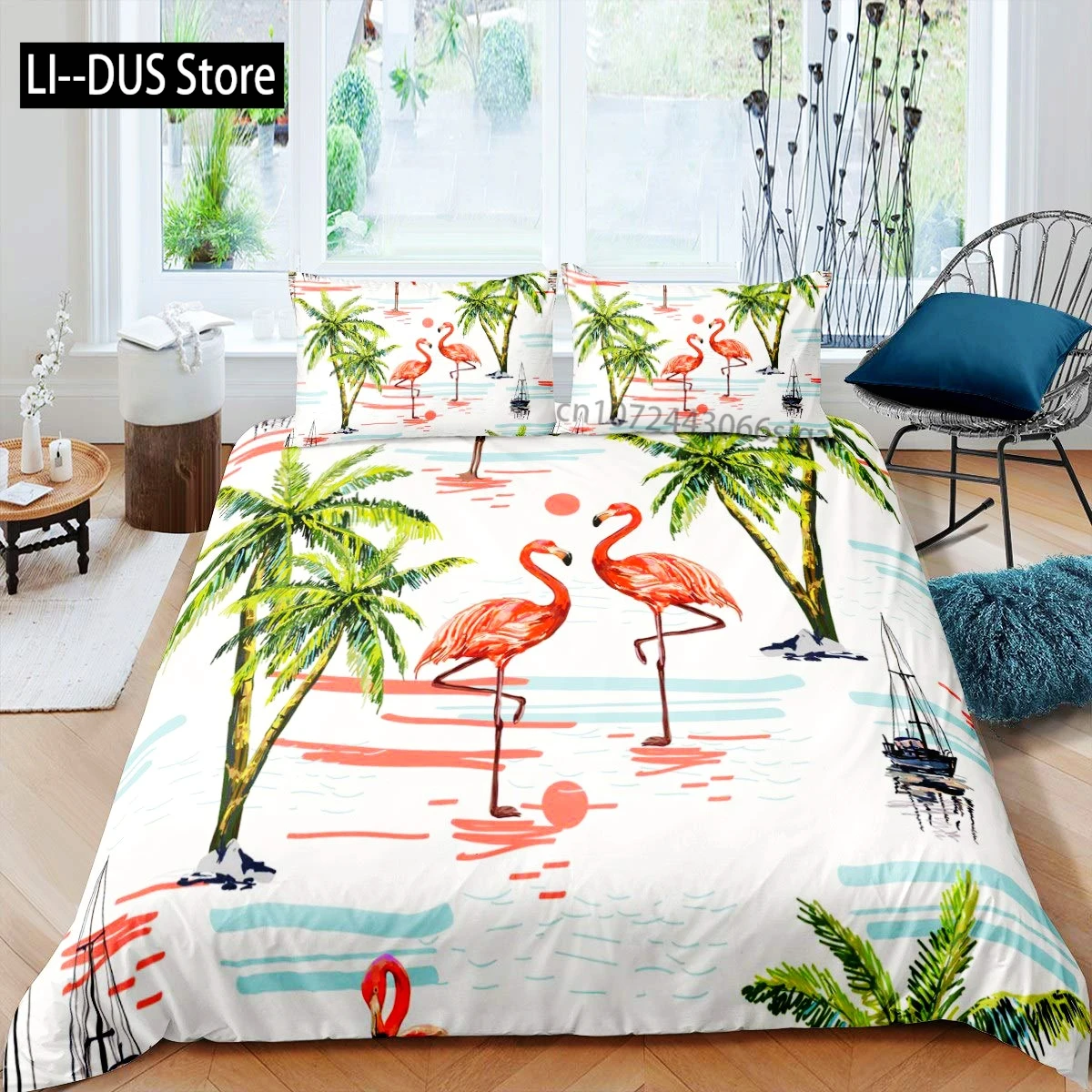 

Flamingo Duvet Cover Set Queen Size Tropical Flamingo Pattern Bedding Set for Kids Boys Girl 1 Quilt Cover 2 Pillowcases 3 Piece