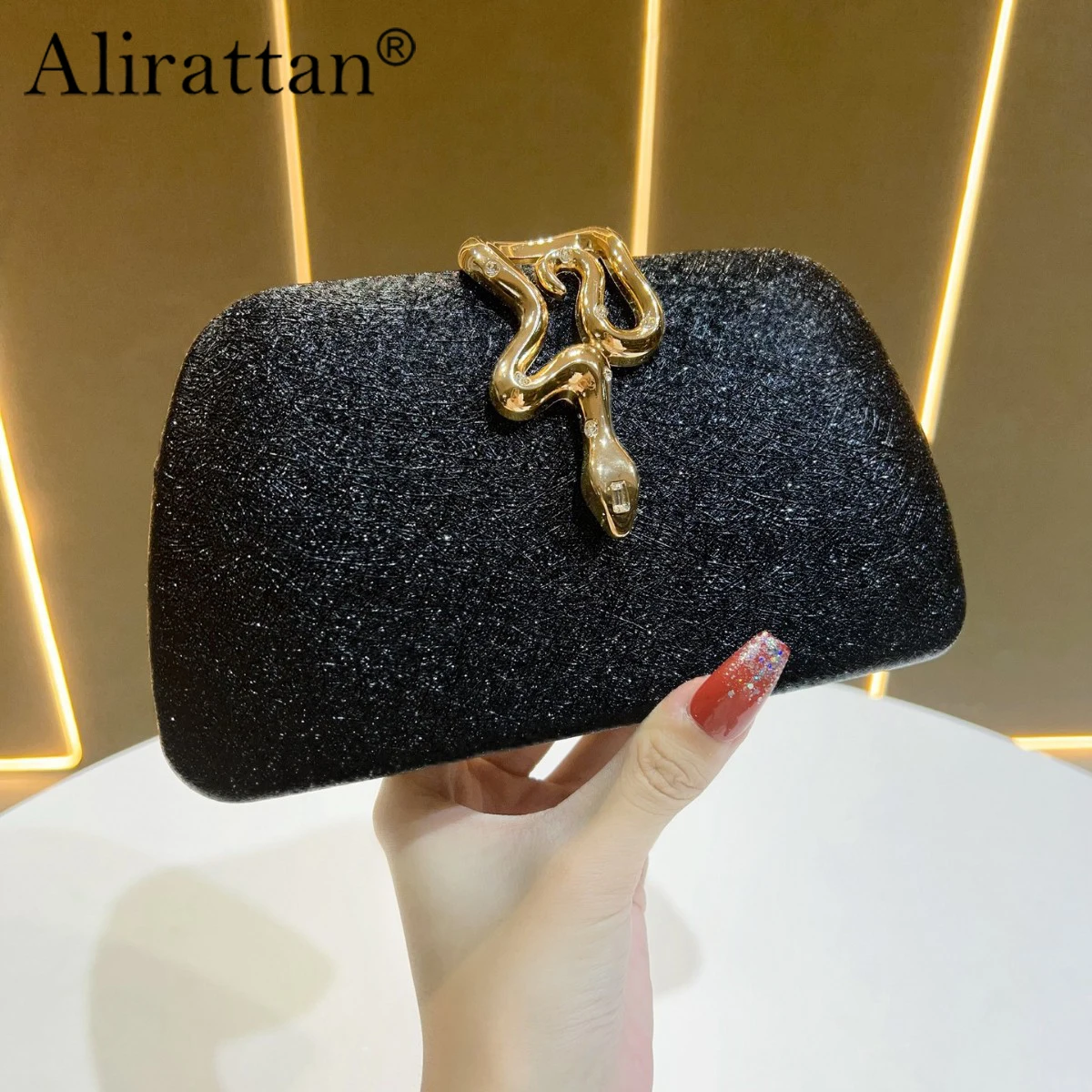 

Alirattan 2026 Новая женская модная сумка-клатч с змеевидным замком, на цепочке, через плечо, для вечеринок, вечерняя сумка для платья