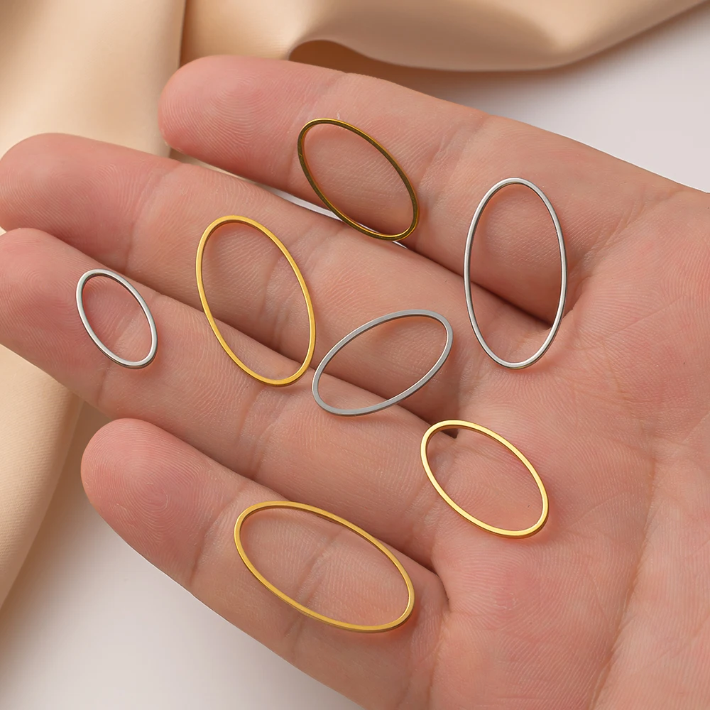 10 sztuk ze stali nierdzewnej nie blakną owalne wisiorki wisiorki złącza pusta ramka Bezel DIY naszyjniki kolczyki akcesoria do wyrobu biżuterii — zdjęcie 5