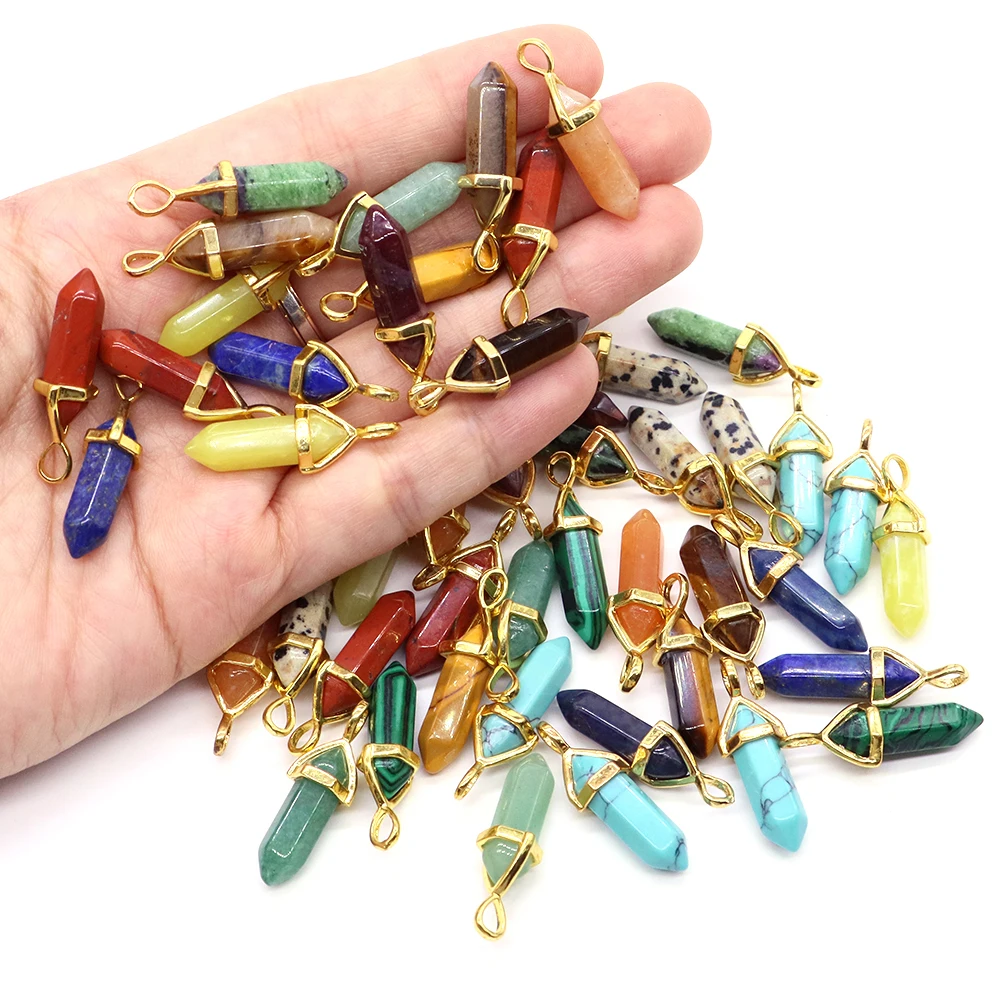 

6x22mm Natural Stone Crystal Healing Quartz Hexagonal Column Pendant For Women Bullet DIY Jewelry Making Necklace Gift Wholesale