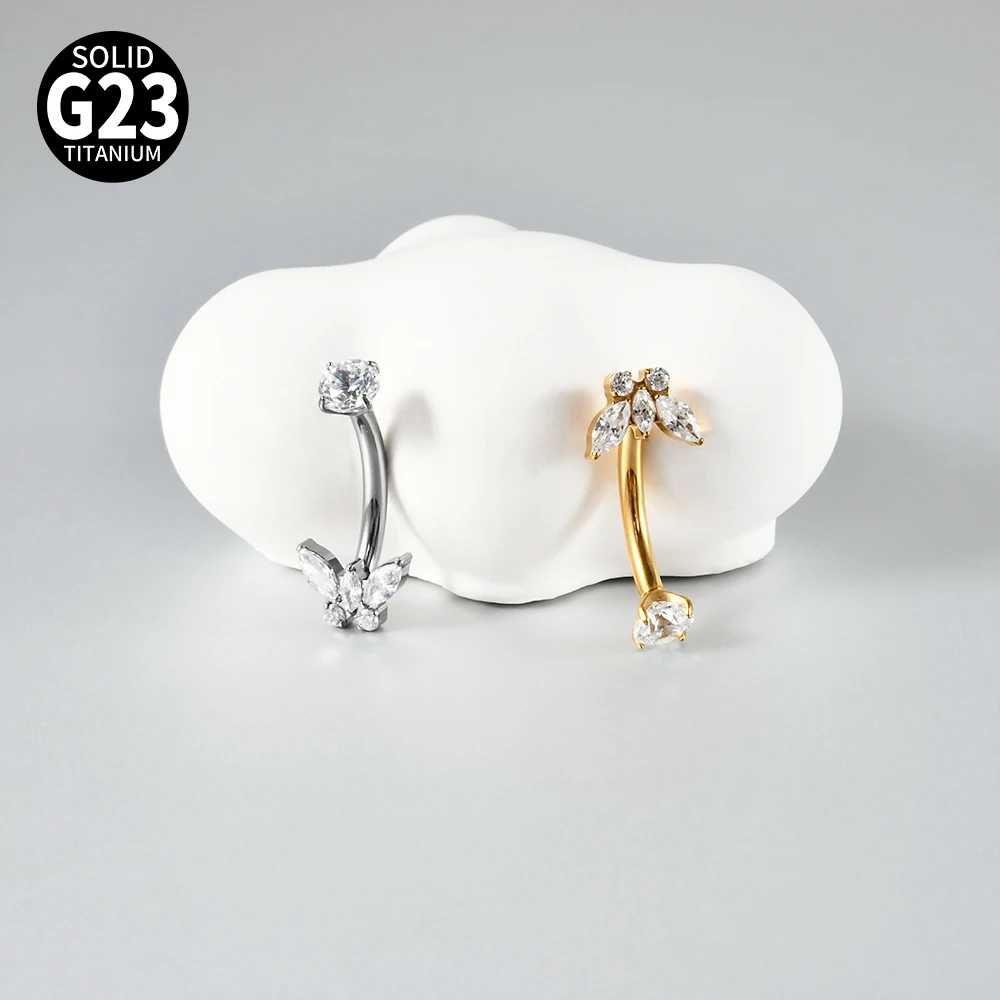 1PC G23 Titanium Butterfly Navel Piercing Rings Zircon Belly Button Rings Internal Thread Belly Navel Piercing Body Jewelry 14G