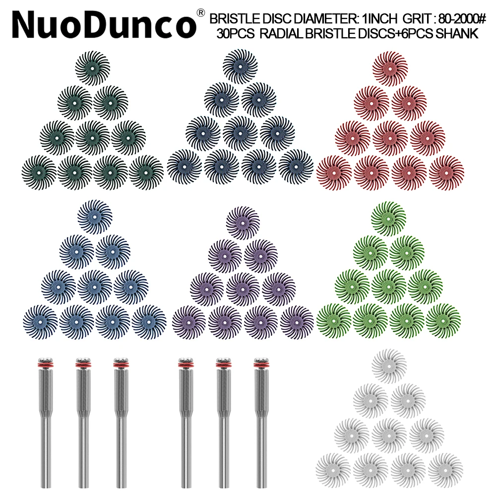 30pcs 25mm Radial Bristle Disc with 6pcs Shank Mandrel Polishing Wheel Brush Detail Abrasive Brush For Jewelry Wood Polishing