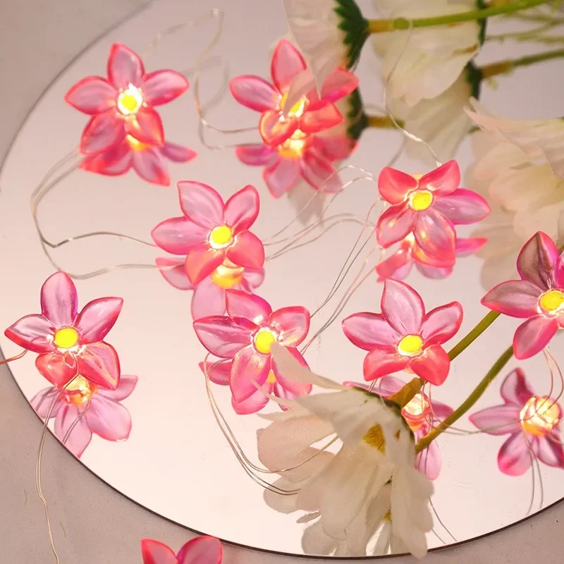 1M 2M 20LEDS Lily Fairy String Lights Pink Blue Flower String Lamps Battery Powered For Outdoor Christmas Garland Decoration