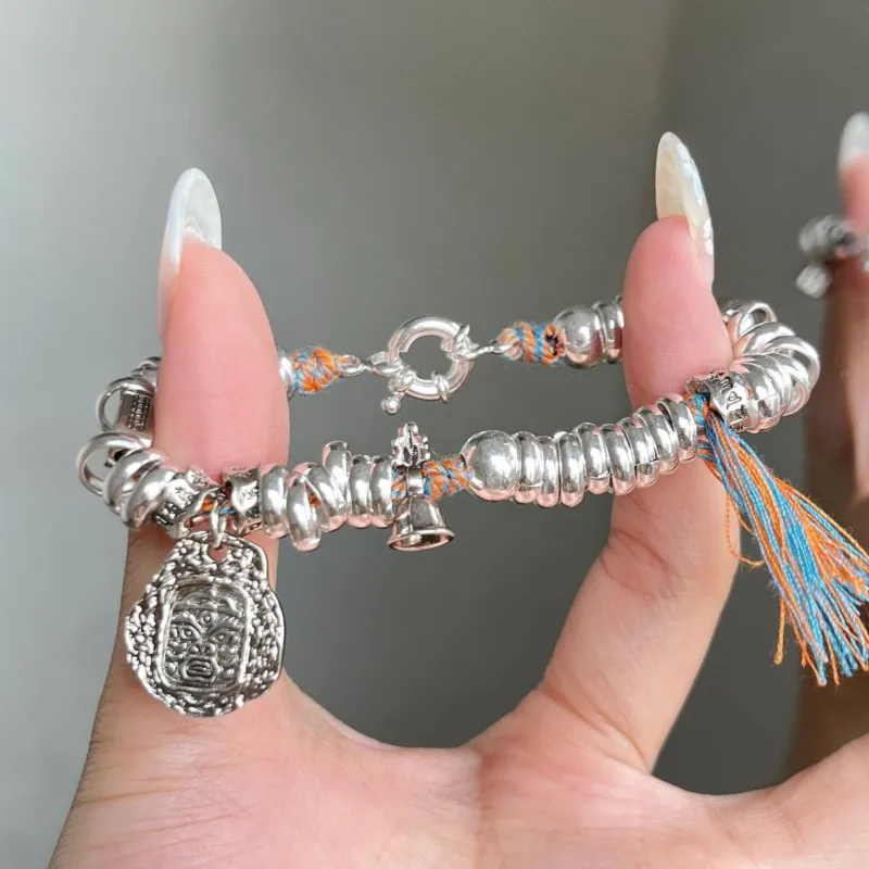 

PANJBJ стерлингового серебра 925 пробы вязаный браслет из веревки для женщин в стиле панк, ретро, богатство, этническое преувеличение, ювелирные изделия, подарок для вечеринки, дропшиппинг