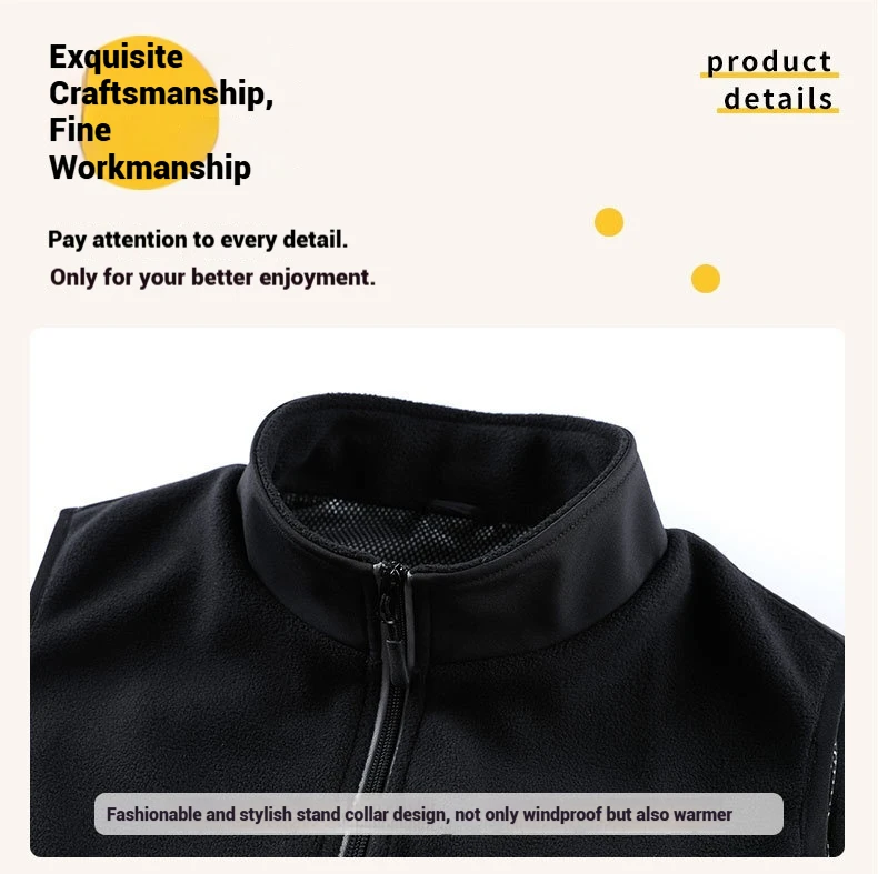 USB-Heizweste für Herren und Damen, elektrische Thermojacke, Polarfleece, Stehkragen, winddicht, reflektierender Reißverschluss, Outdoor-Sport – Detail 21