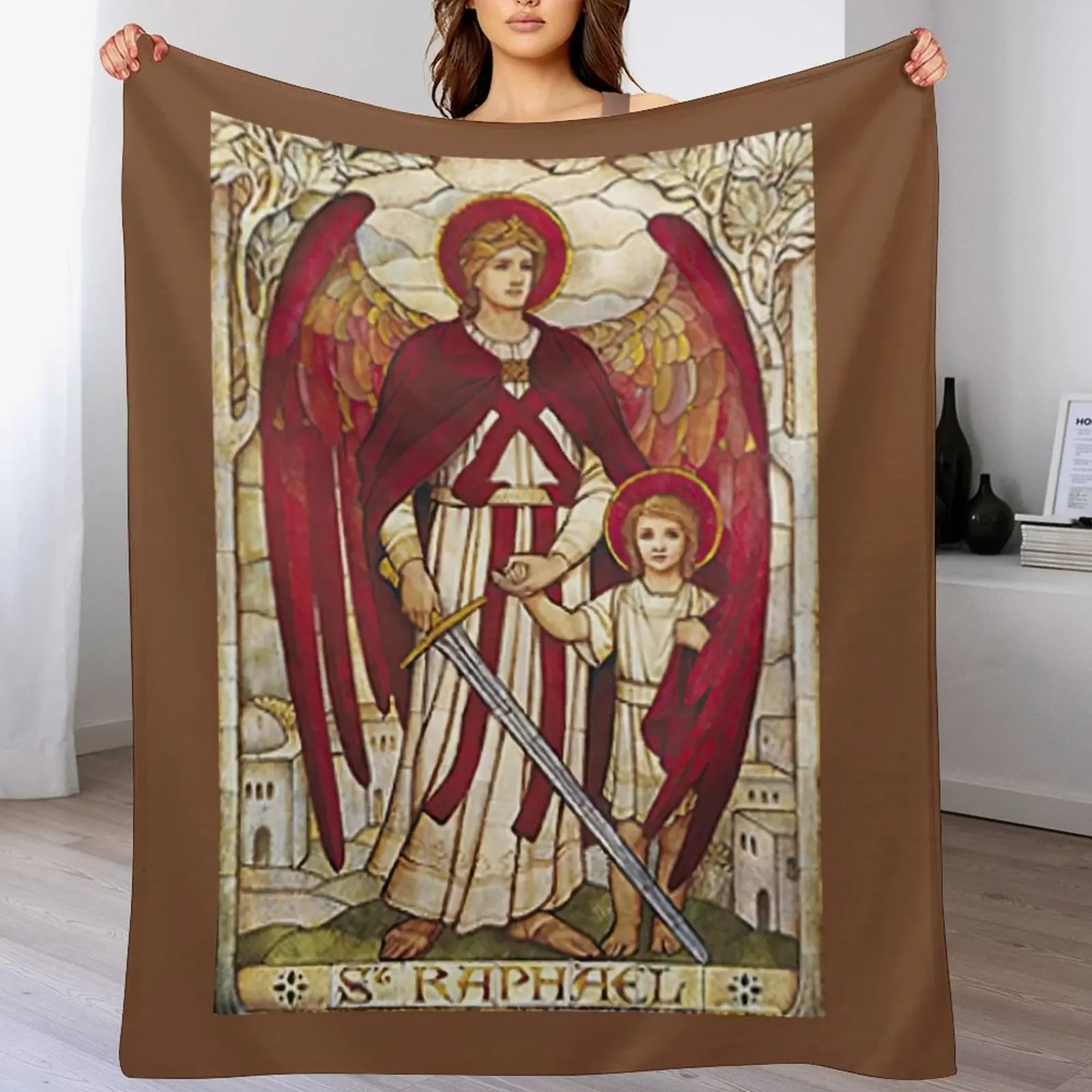 

St Raphael Rafael Angel Catholic Saint Archangel Throw Blanket Furry anime Polar Luxury Throw Blankets