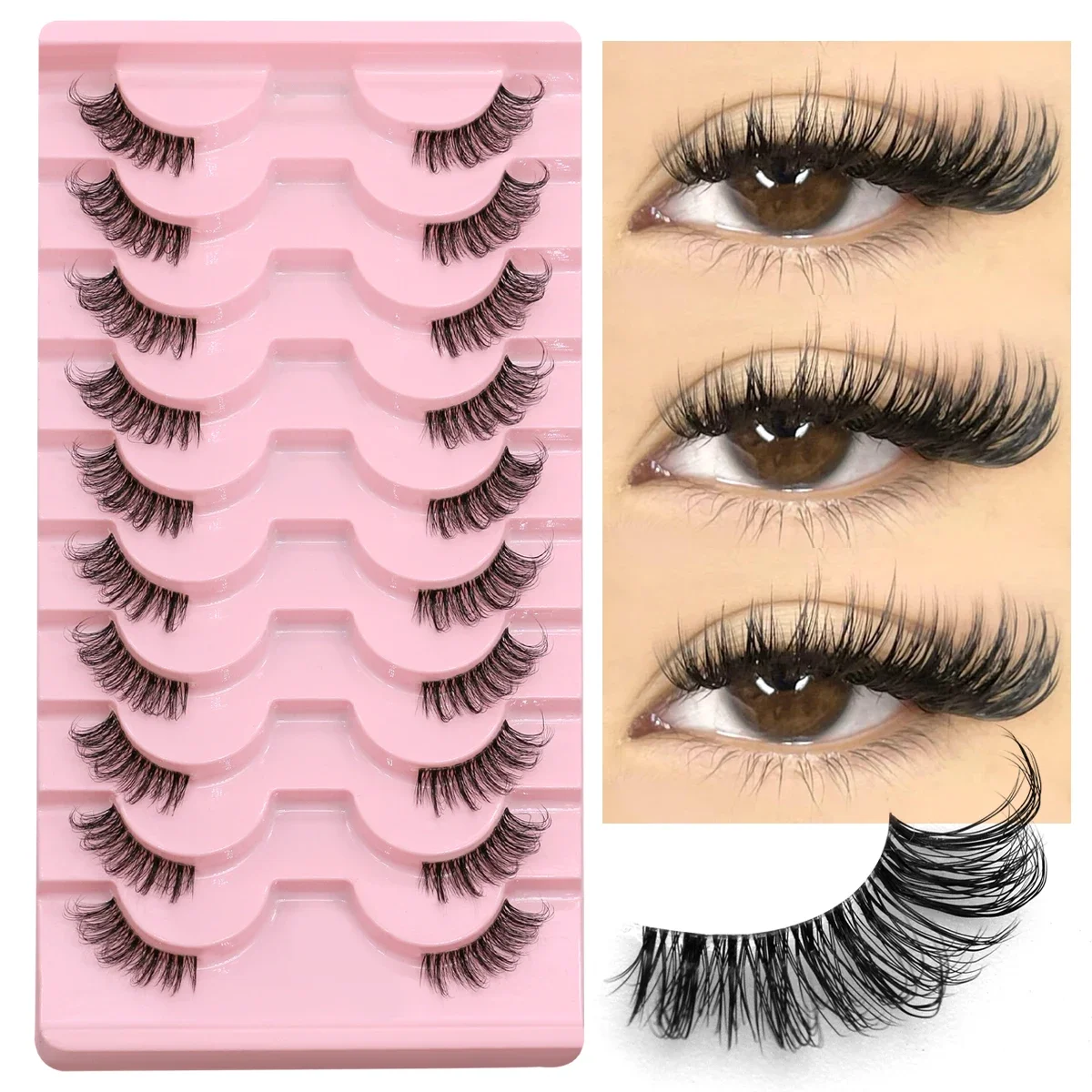 GROINNEYA Halbe Wimpern, weiche, natürliche Katzenaugenwimpern, natürlicher Look, unsichtbares Band, halbe gefälschte Wimpern, flauschige Wimpern