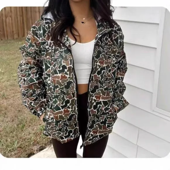 

2025 Camouflage Long Sleeved Zipper Jacket Casual Shirt Women's Hoodie