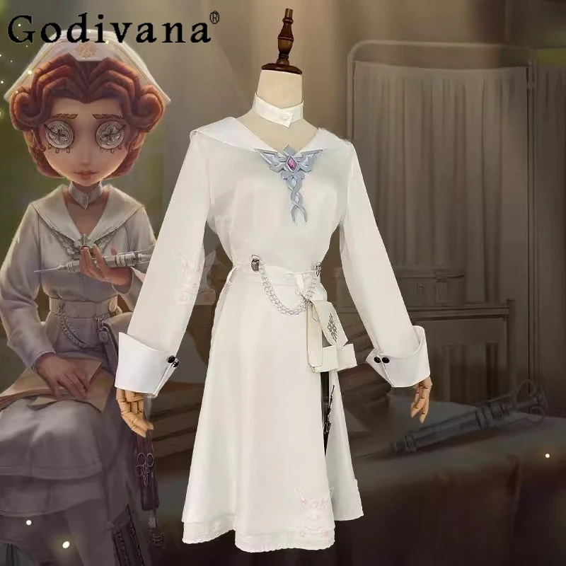 النساء أنيمي الملابس حزب البدلة الهوية الخامس إميلي داير الطبيب تأثيري فستان أبيض مجموعة فتاة الحجاب هالوين كرنفال الزي الرسمي