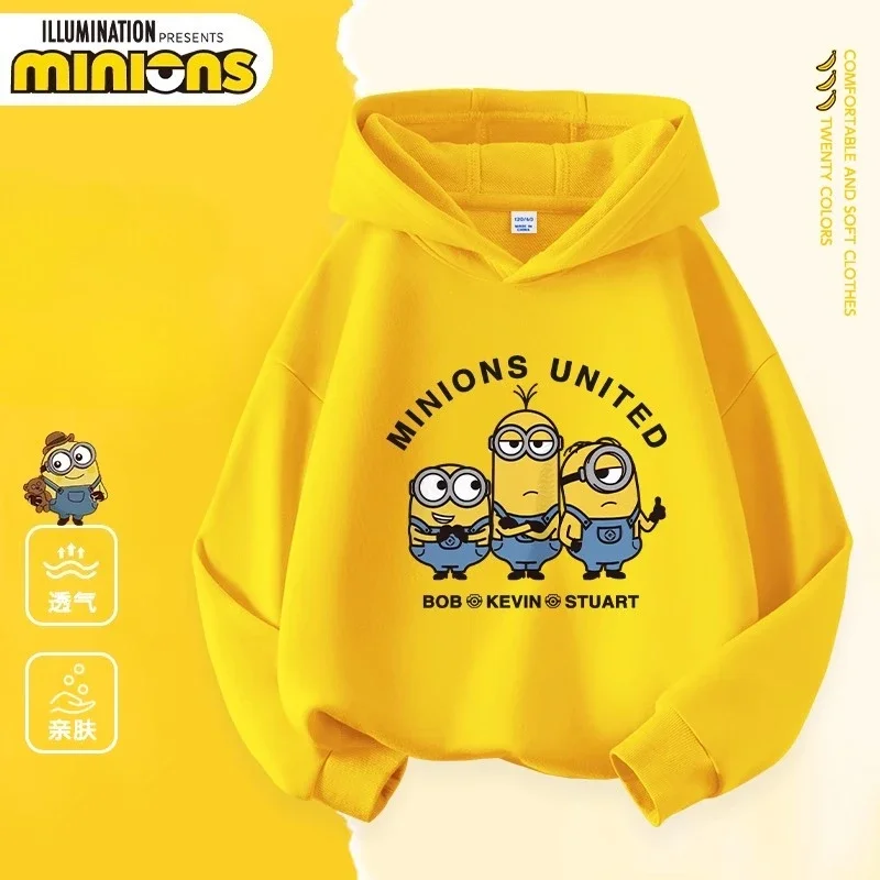 سويت شيرت Despicable Me Minions مطبوع على الموضة للأطفال للخريف والشتاء، سويت شيرت بقلنسوة مريح عالي الجودة