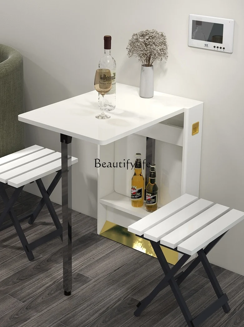 Small Apartment Dining Table Ultra-Thin Invisible Dining Table Top Cream Style Folding Table