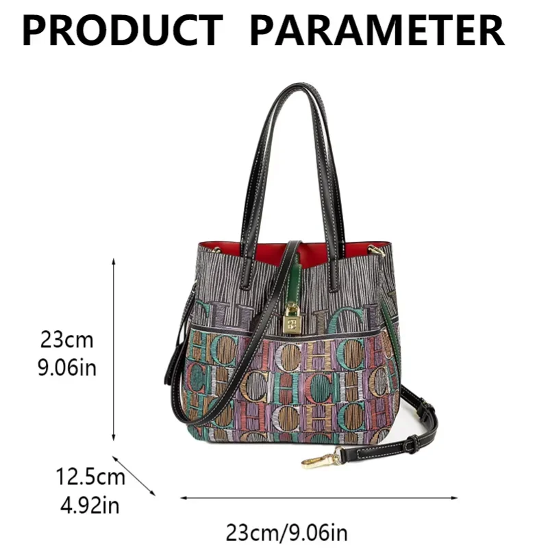 CH 2026 New Womens Bucket Bag Art Color Print Solid Handle Gold Lock Detail Daily Work Travel Shoulder Handbag