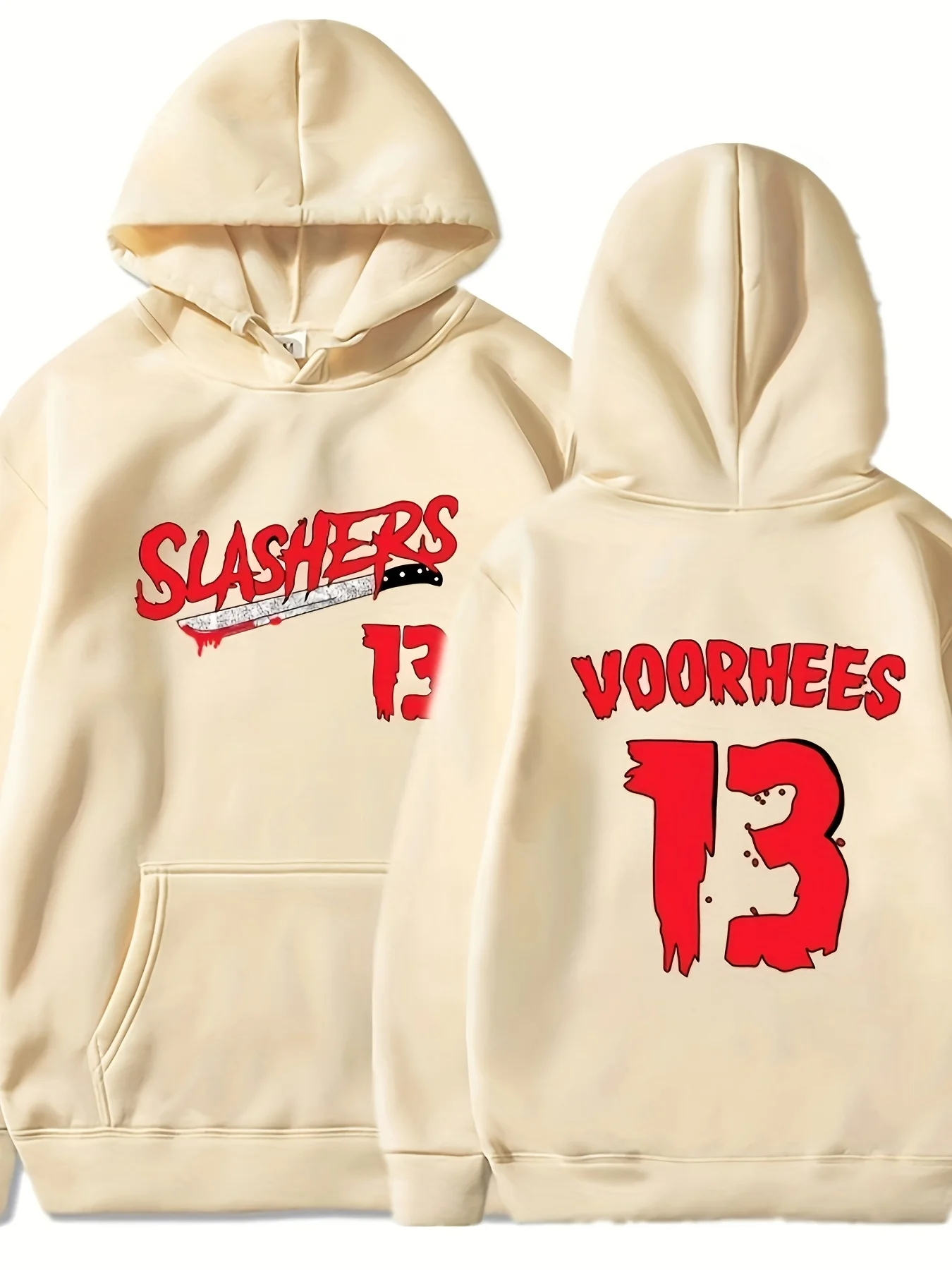 سترة بغطاء للرأس برسومات فيلم رعب للرجال "Slashers 13" بتصميم بلوفر بأكمام طويلة مع رباط ملابس كاجوال للخريف والشتاء باللون الأسود #1