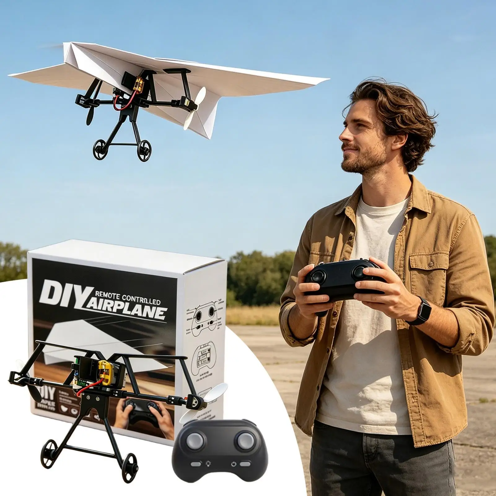 DIY RC Paper Airplane Kit Plane Toy With Gyro Stabilizer Electric Remote Control Plane For Boys Girls Backyard Park Beach view 2