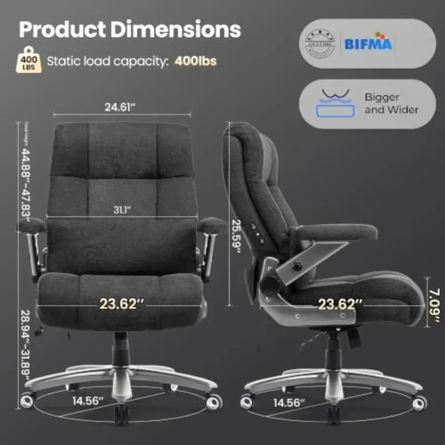 Big and Tall Office Chair with Kneading Massage, Comfy and Heavy Duty for executive use, steel frame, black, lumbar support and