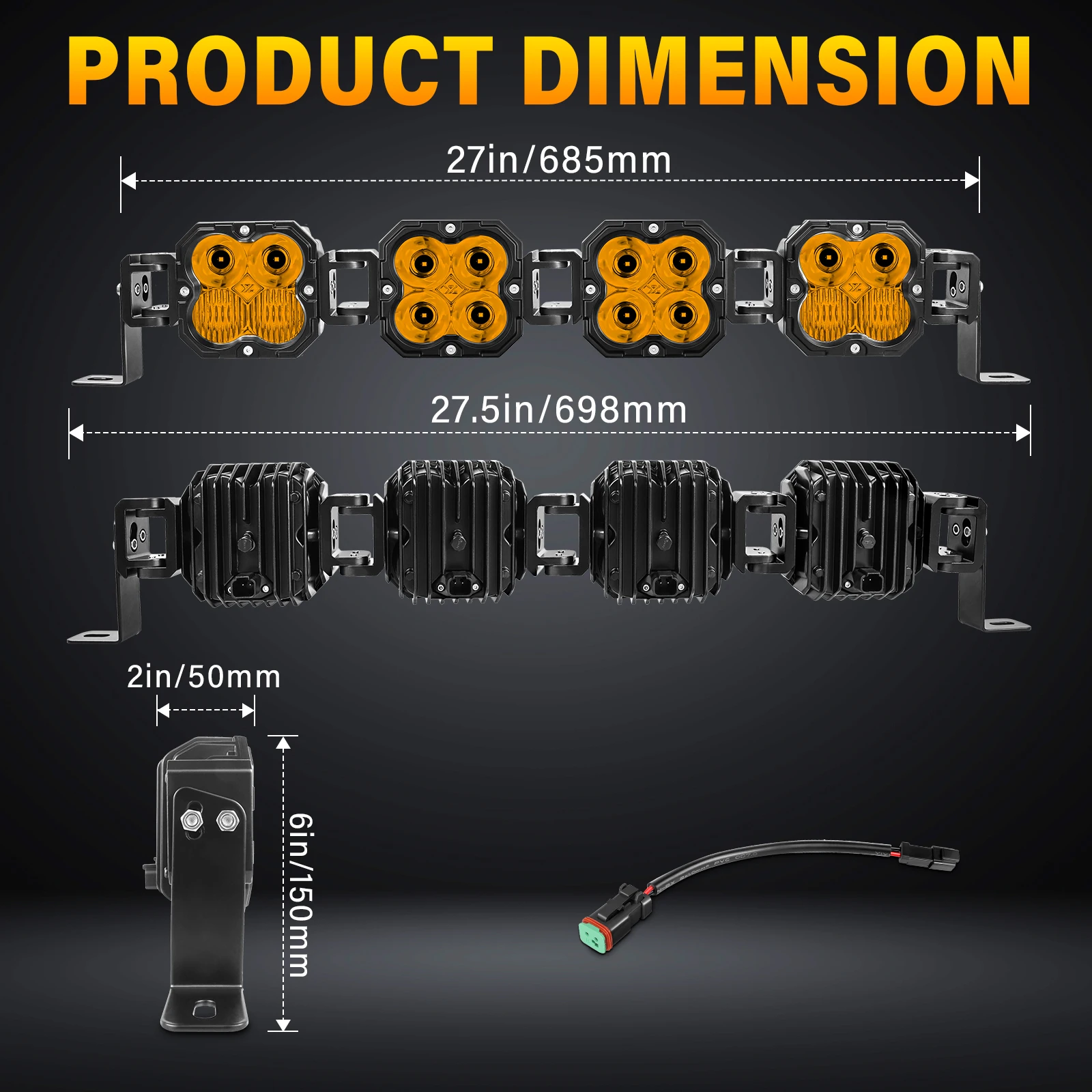 Auxtings Amber/Yellow 27 inch LED Cube Pod Light Linkable Driving LED Light Bar for 4x4 Auto Truck ATV Car Offroad 3000K 3500K