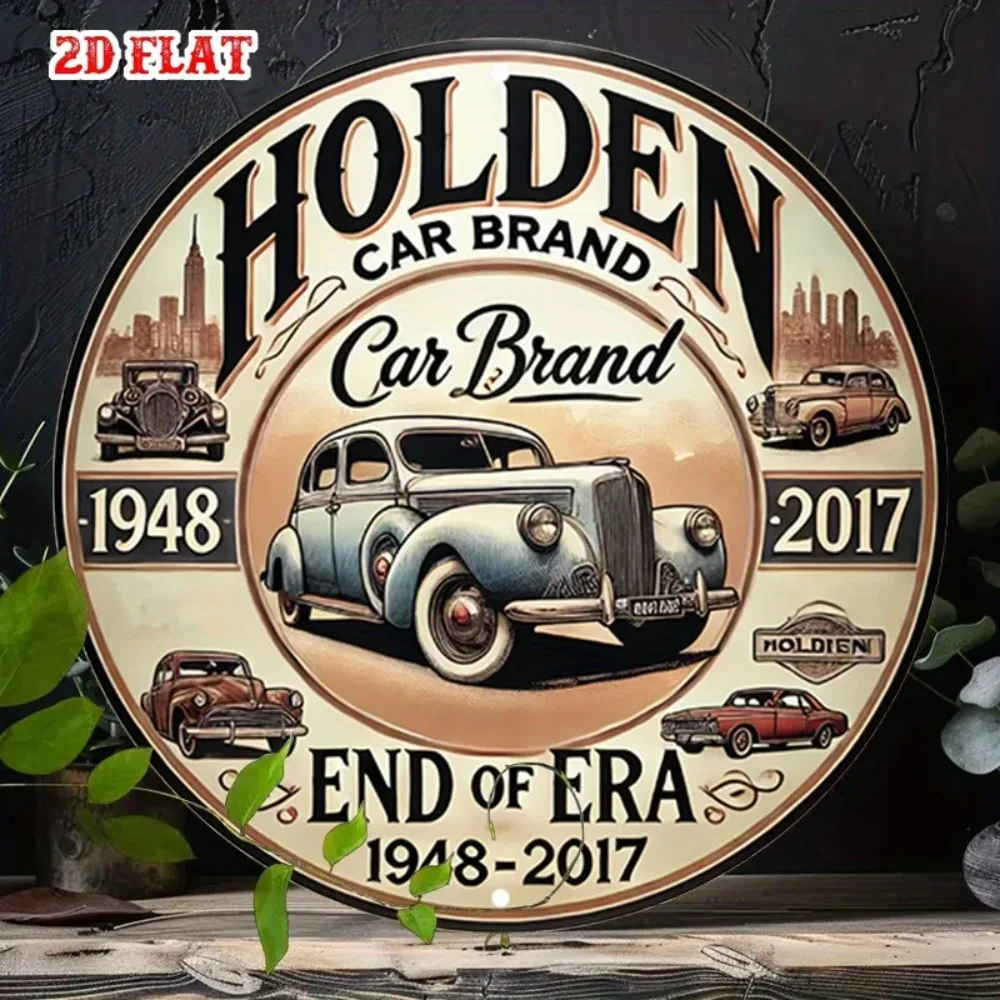 Halloden Heritage Vintage Car Metal Tin Sign Round Aluminum Wall Art Classic Home Garage Bar Decor