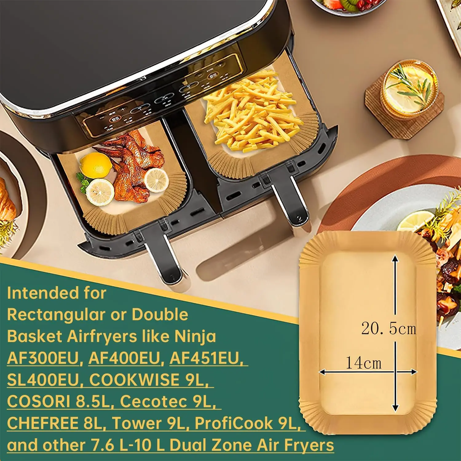 Air Fryer Paper Rectangle 5.5 inch 8.1 inch for Ninja DZ401/DZ302/DZ550/SL401/SL451 10 Qt, DZ201/DZ100 8 Qt