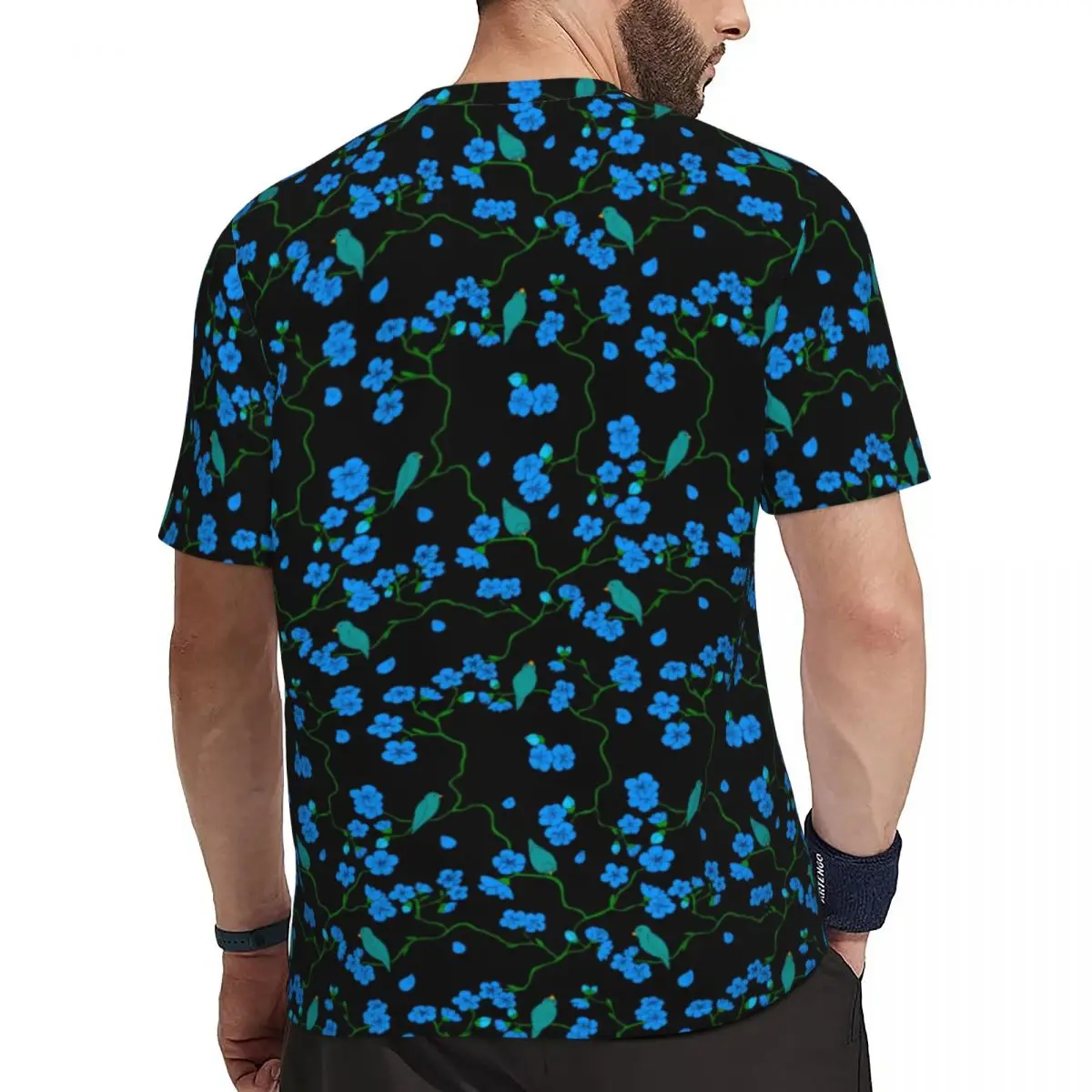 Cute Birds T Shirt Couple Blue Flowers Print Aesthetic Sports T-Shirts Breathable Summer Trending Tees Pattern Oversize Clothes