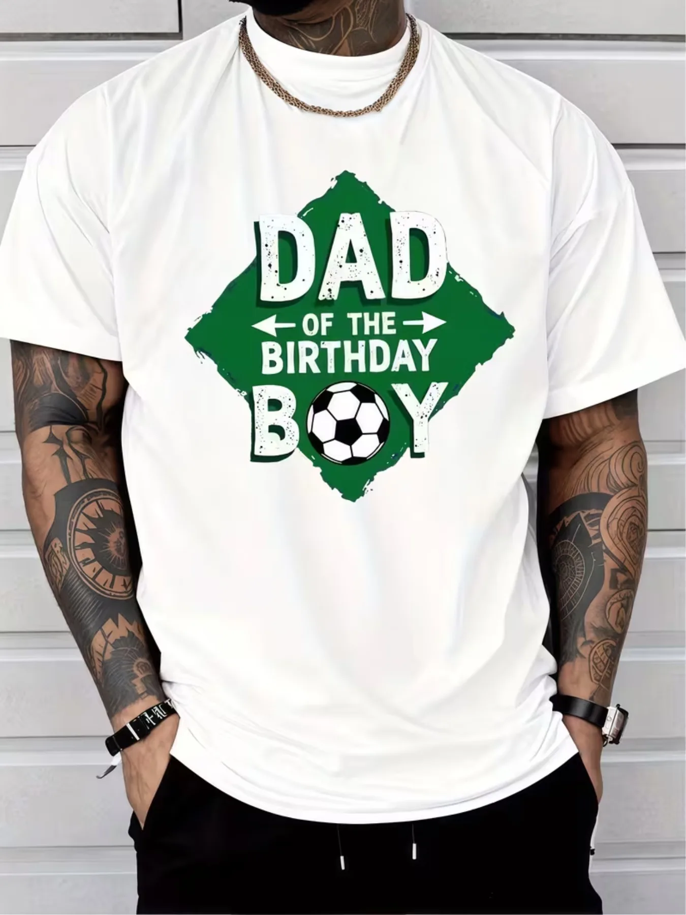 Gym Workout Football Birthday Party Dad T-Shirt, Casual Short Sleeve Top for Birthday Boy's Father, Suitable for Summer Outdoor Activities, Comfortable Fit!