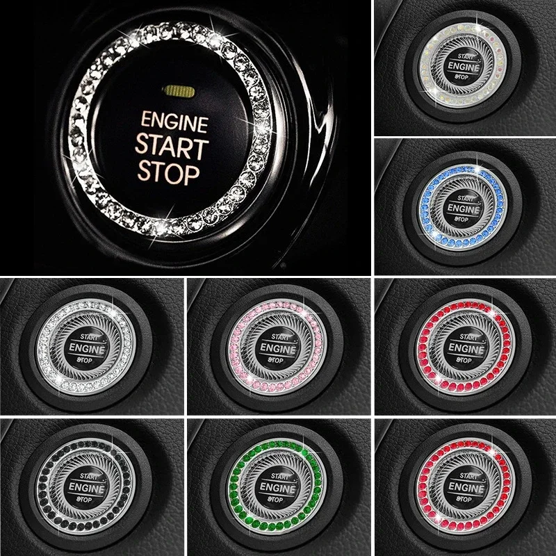 Crystal Engine Ignition Onekey Start Stop Push Button Switch Protective Cover Bling Girls Auto Accessories Car Interior Decor