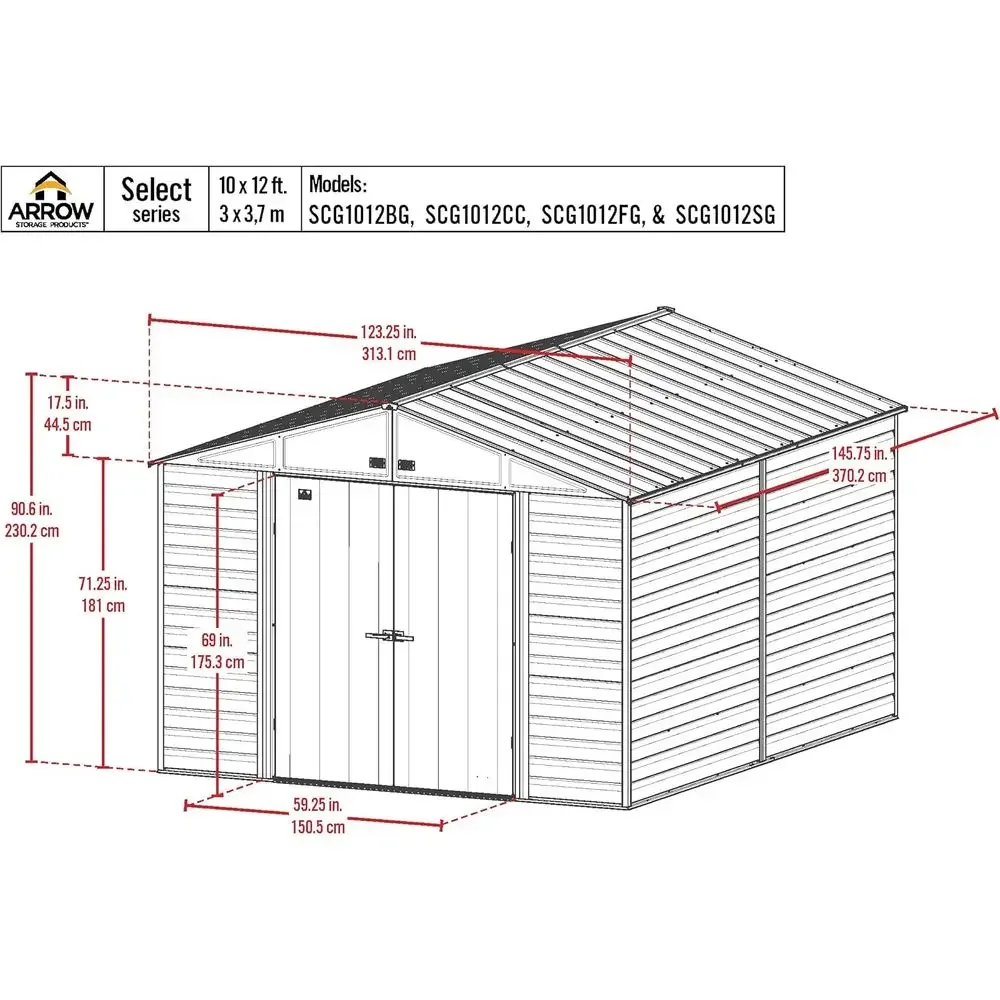 10' x 12' Lockable Steel Outdoor Storage Shed in Lute Grey