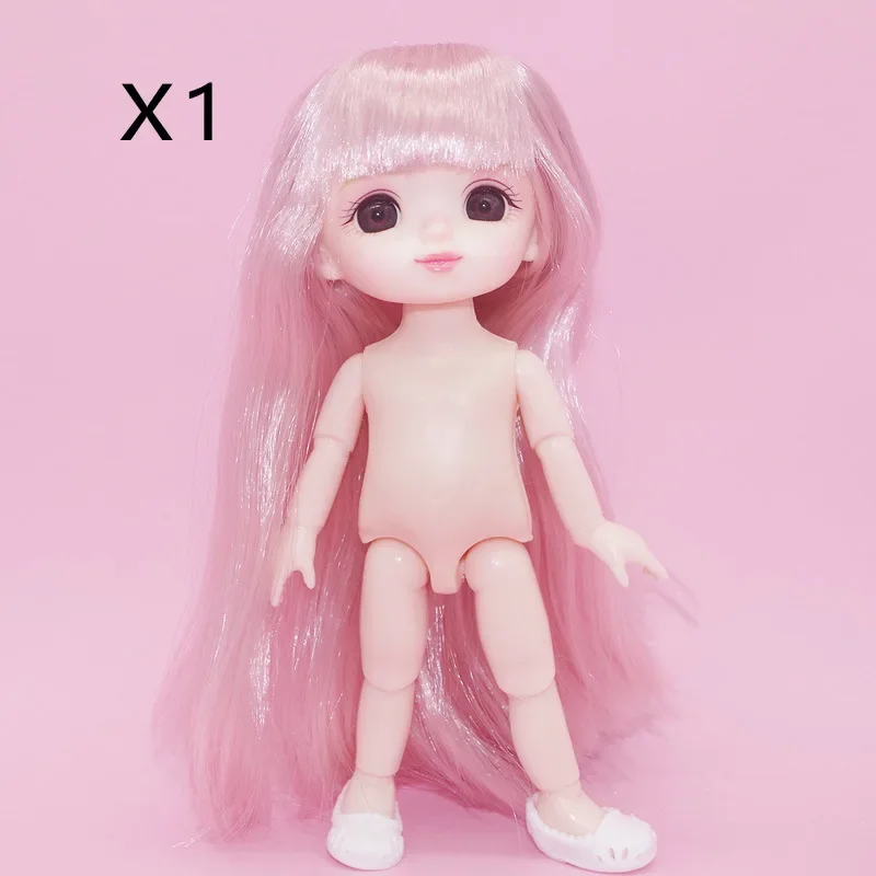 16cm BJD 13 Movable Jointed Dolls Cute Big eyeball Little Boy Girl Head Doll with shoes for Girls Toys Nude Body Fashion Gift