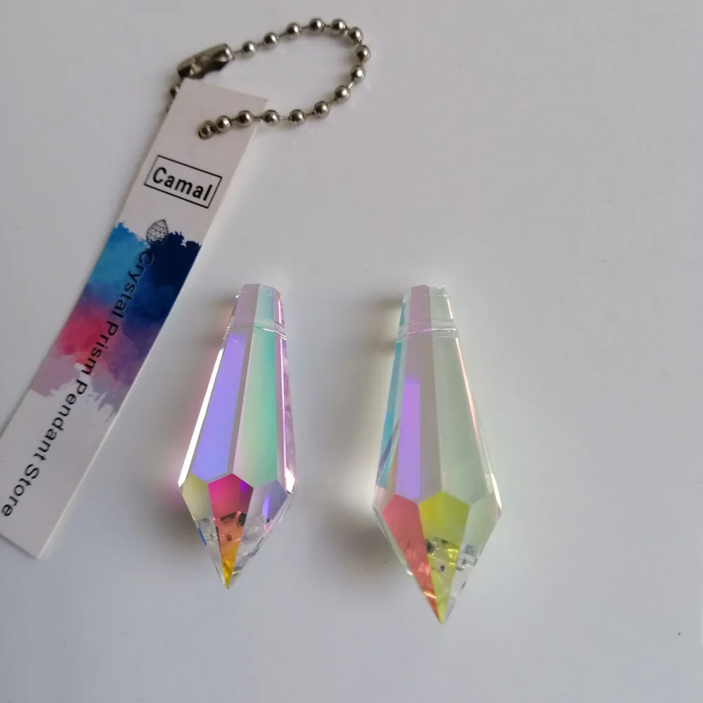 Camal 5pcs 55mm/2.2inch AB Color Rainbow Crystal Icicle Drop Prisms Pendants Part SunCatcher Lamp Lighting Home DIY Decoration