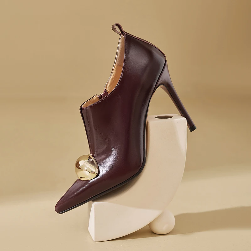 

Женские модные туфли-лодочки из натуральной кожи с острым носком, на очень высоком каблуке, с глубоким вырезом, сексуальные ботильоны-стилеты, современные ботинки