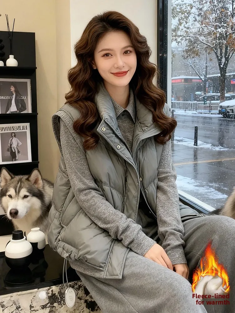 

Thiened Fce Winter Warm Women's Faion Set High Waist Tee Pieces Cotton down Jaet Long Sve Zipper Closure Casual...