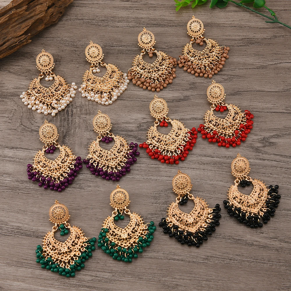 Retro Bohemian ethnic style earrings, exaggerated temperament, hollowed out love earrings, long bell, Indian accessories