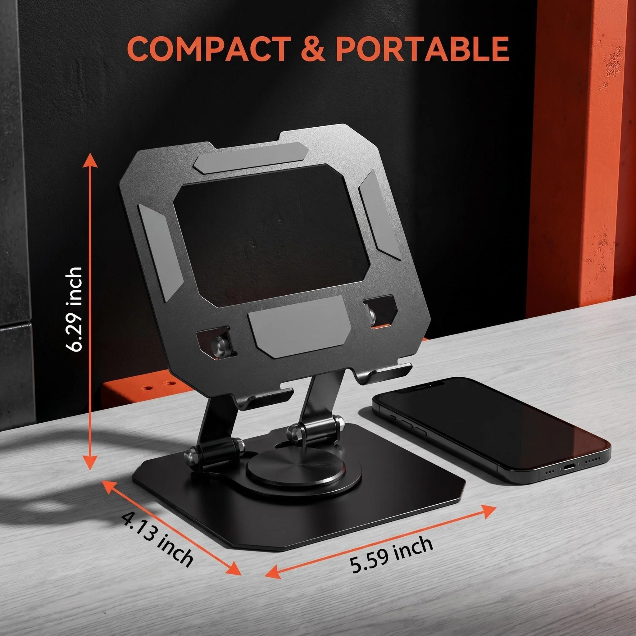 

Portable Aluminum Alloy Rotatable Tablet Stand with Foldable Height Adjustment Compact for Home Office Use Durable No Wobble