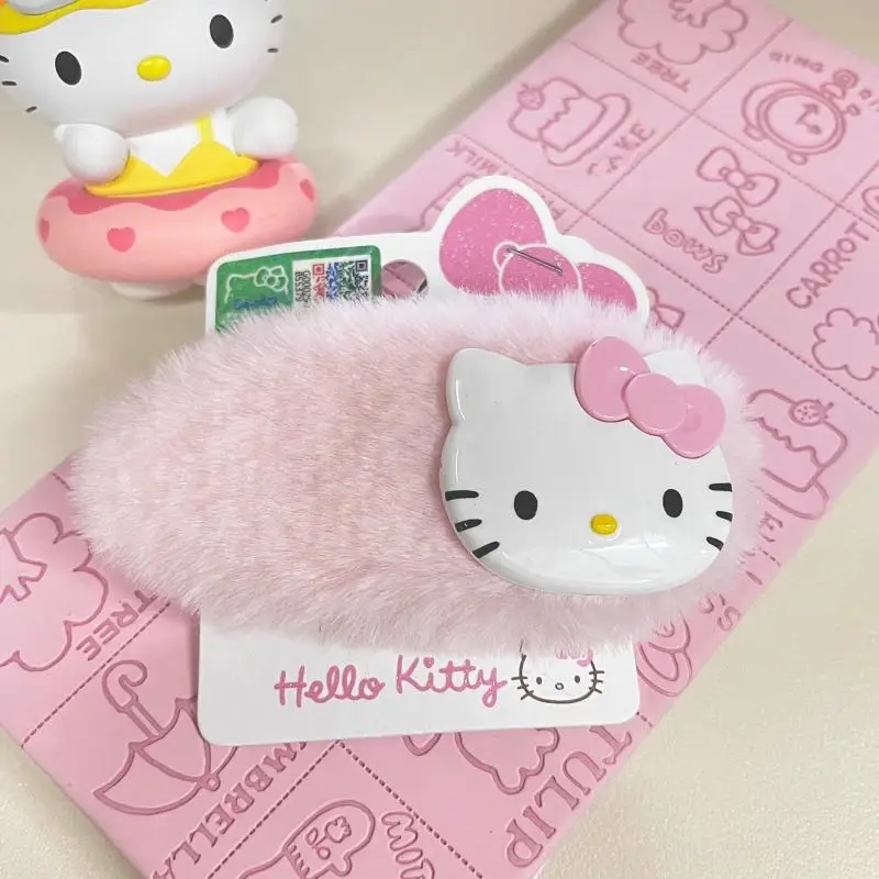 

Kawaii Hello Kitty Hair Clip Autumn and Winter Furry Bangs Clip with Cute and Versatile Cartoon Large Side Accessories for Women