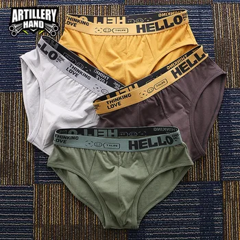ใหม่ผู้ชายเซ็กซี่ชุดชั้นในผ้าฝ้ายBreathable calcinhaแนวโน้มตัวอักษรHELLO Cuecasบุคลิกภาพคุณภาพผู้ชายกางเกงนักมวยและกางเกง