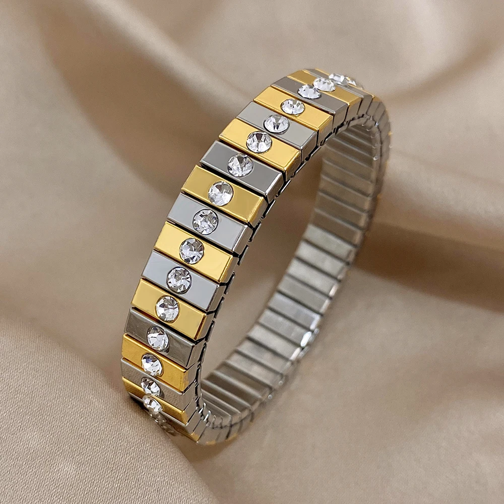 Greatera zweifarbige Elastizität Glieder kette Edelstahl Armbänder Armreifen für Frauen Männer Strass Charm Armband Unisex Schmuck