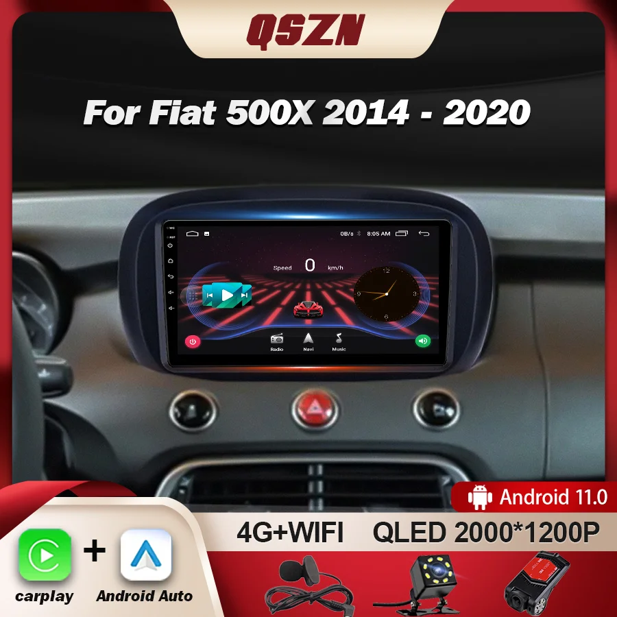 

QSZN Android 13 For Fiat 500X 2014 - 2020 Multimedia Stereo DSP BT Player Car Radio Navigation Head Unit GPS Carplay 4G LET WIFI