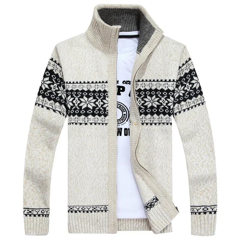 Autumn Winter Geometric Print Wool Sweater Men Knitted Cardigan Christmas Windbreaker Warm Fashion Zipper Sweaters Big Size 5XL