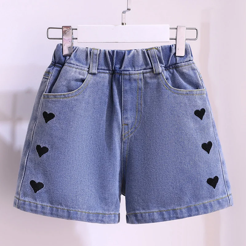 

Denim Shorts for Girls Clothing Summer Children Clothes for Teenagers Heart Print Shorts Costume Vestidos 4 6 7 8 9 10 12 Years