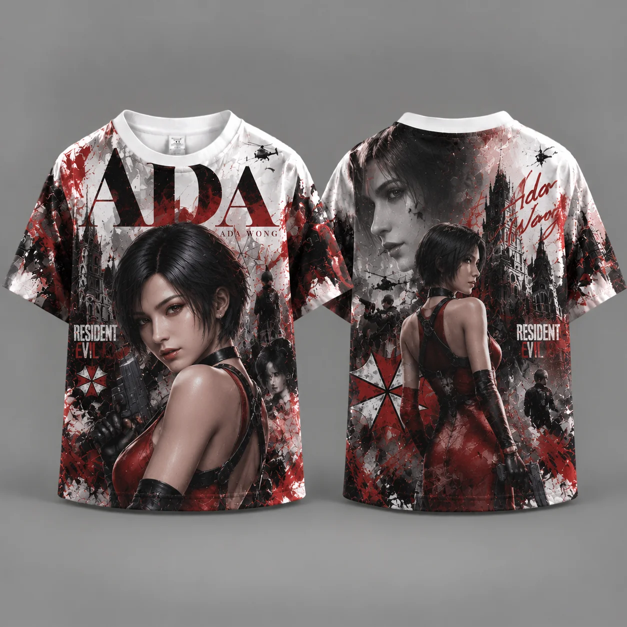 Front Back Action Male Portrait Graphic T-shirt Unisex Splatter Blood Texture City Scene Print Tee Casual Summer Short Sleeve