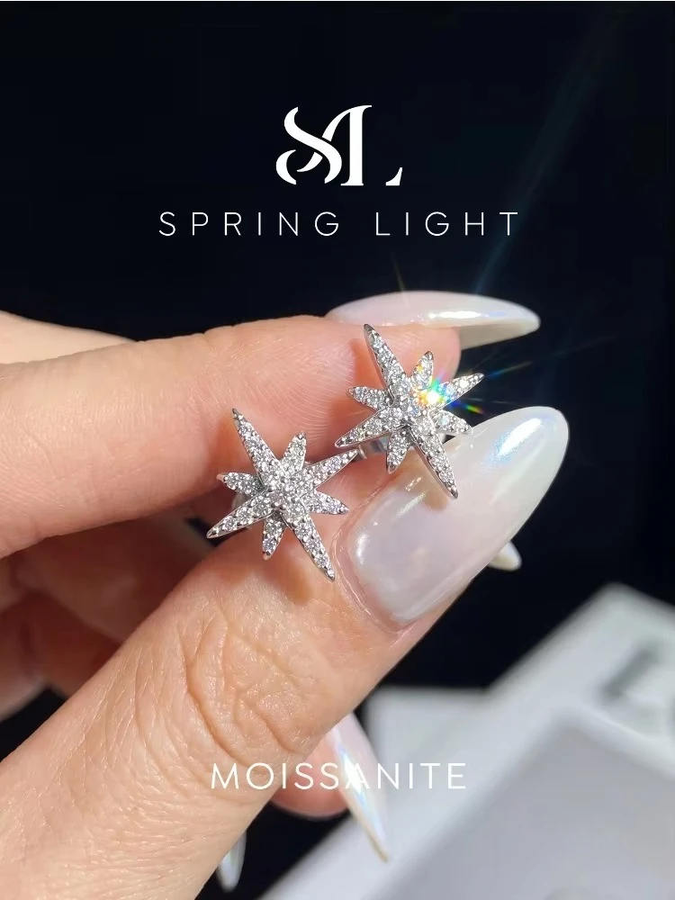 Brillante Echte Moissanit-Diamant-Ohrringe mit Sternen-Spikes für Damen, Hochzeit, Hochzeitstag, Hochwertiger Modeschmuck – Detail 4