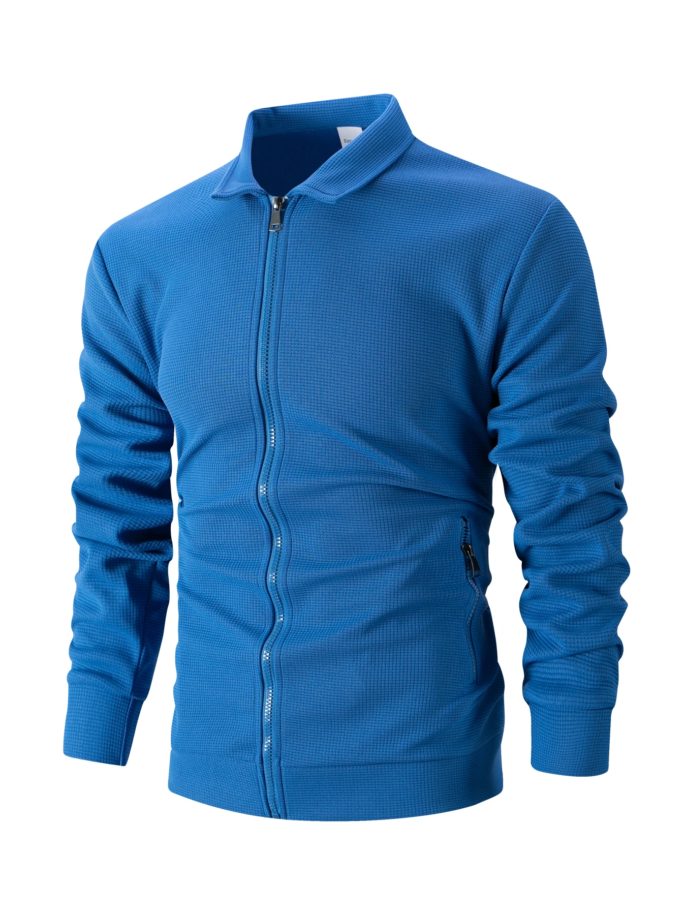 Herren-Waffelstrickjacke mit Knöpfen und Reißverschluss – Langer, lässiger Mantel mit Reißverschluss und Reißverschlusstaschen – unverzichtbar für Einkäufe und Verabredungen – Detail 15