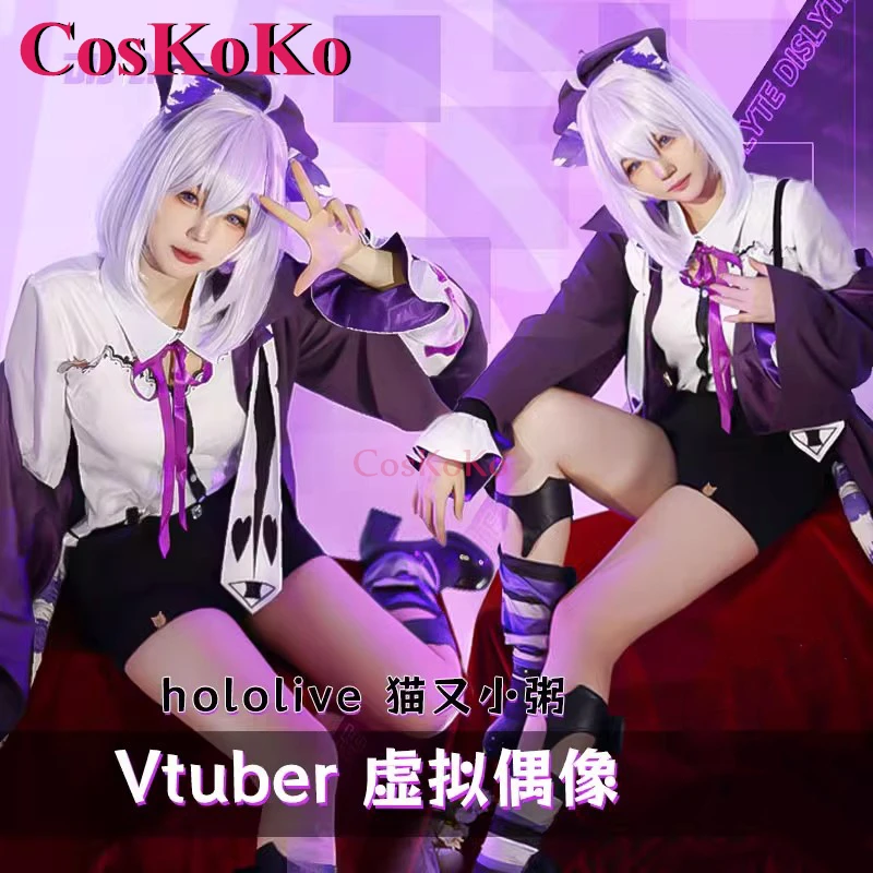 Coskoo-Nekomata Okayu Anime Cosplay Costume, Linda Doce Uniforme, Conjunto completo, Festa de Halloween, Role Play Vestuário, VTuber, XS-XXL